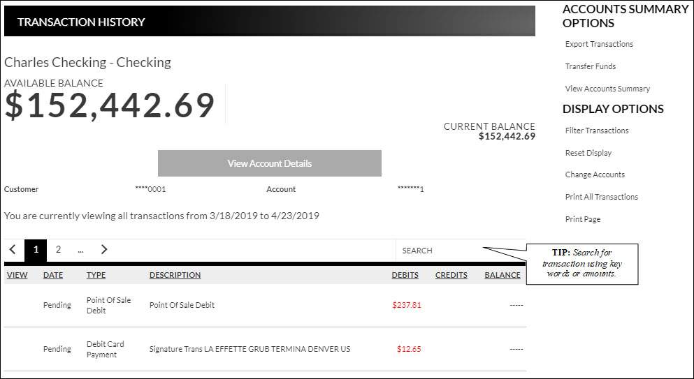 Transaction history form